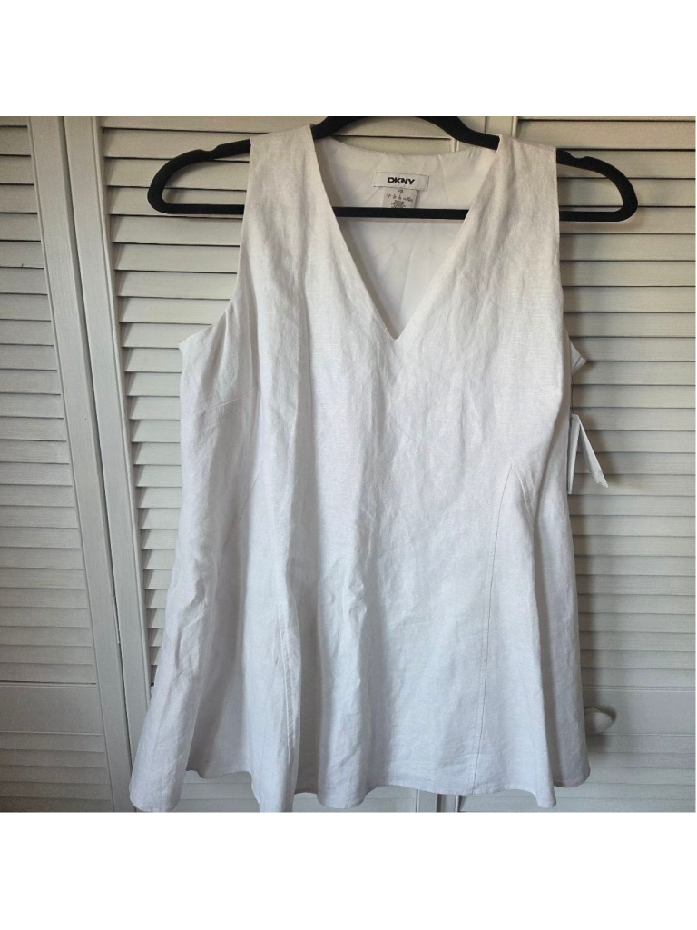 Women's Dkny White Linen Blend V-Neck Dress Size 6